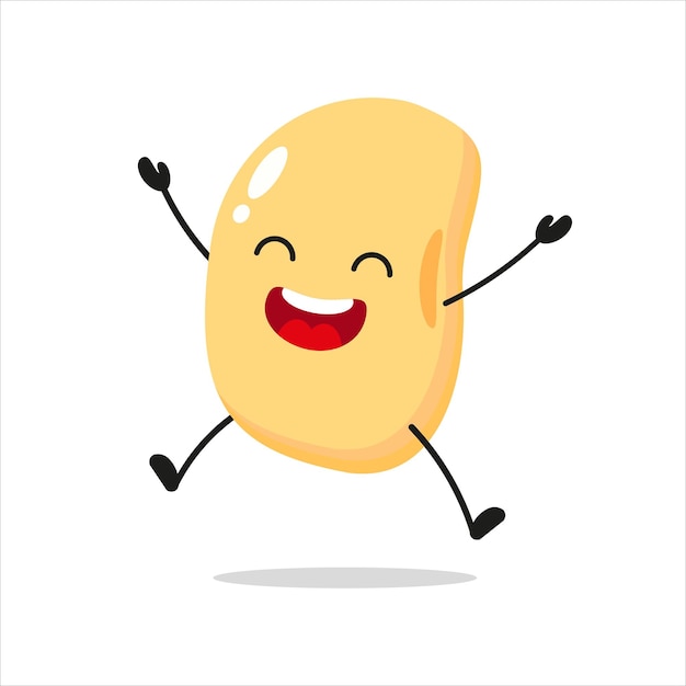 Lindo personaje de soja feliz Emoticono de dibujos animados de soja de salto divertido en estilo plano