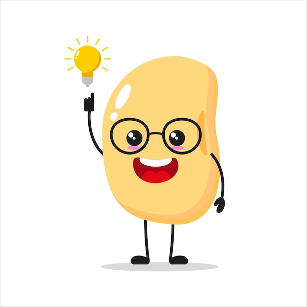 Lindo personaje de soja inteligente La soja divertida tiene una idea de inspiración emoticono de dibujos animados en estilo plano