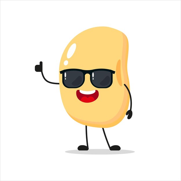 Lindo personaje de soya feliz usar gafas de sol Soya divertida saludar a un amigo caricatura en estilo plano