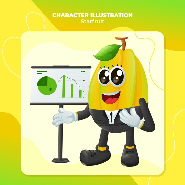 Vector el lindo personaje de starfruit presenta informes financieros
