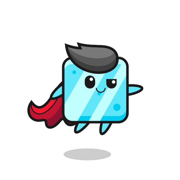 Lindo personaje de superhéroe de cubo de hielo está volando diseño de estilo lindo para elemento de logotipo de etiqueta de camiseta