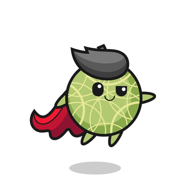 Lindo personaje de superhéroe de fruta de melón está volando