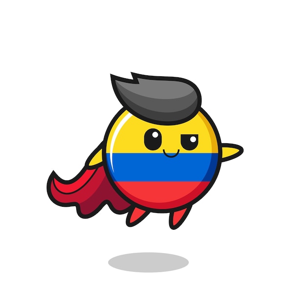 El lindo personaje de superhéroe de la insignia de la bandera de colombia está volando