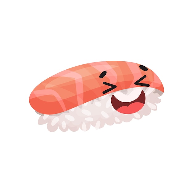 Lindo personaje de sushi Nigiri con cara divertida vector de dibujos animados de comida japonesa ilustración