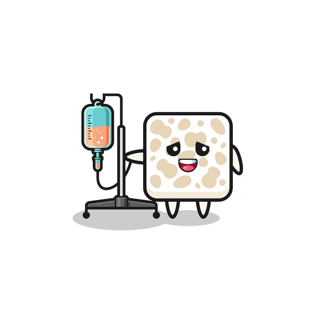 Lindo personaje tempeh de pie con poste de infusión