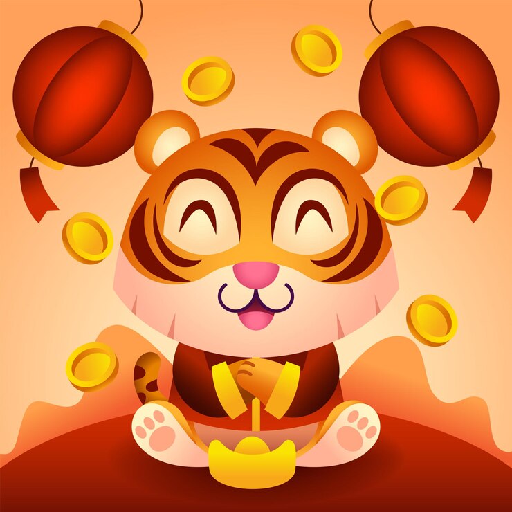 Vector el lindo personaje del tigre en el concepto del año nuevo chino