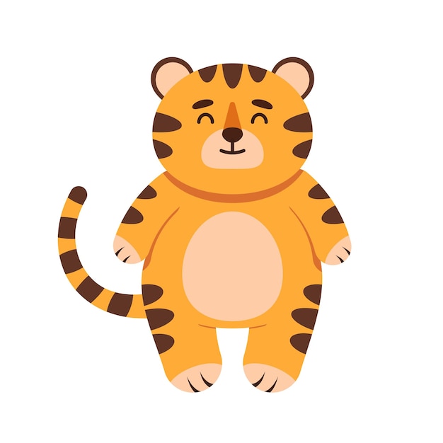 Lindo personaje de tigre en estilo plano. el símbolo del año nuevo chino 2022. para banner, guardería, decoración de patrones. vector ilustración dibujada a mano.