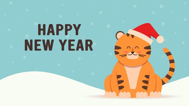 Lindo personaje de tigre en estilo plano. Símbolo del zodíaco del año nuevo chino 2022. Feliz Navidad. Para banner, postal, plantilla de decoración de folleto. Ilustración vectorial.