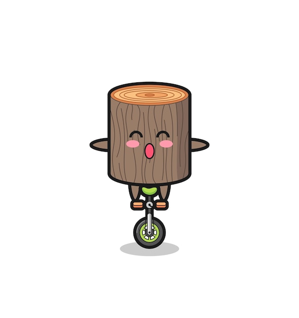 El lindo personaje del tocón de árbol está montando un lindo diseño de bicicleta de circo