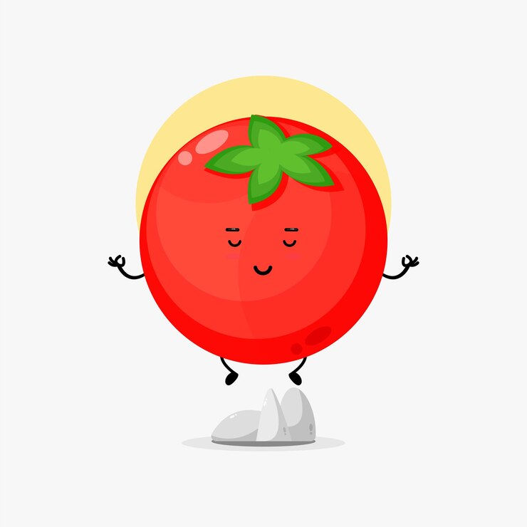 Vector lindo personaje de tomate meditando