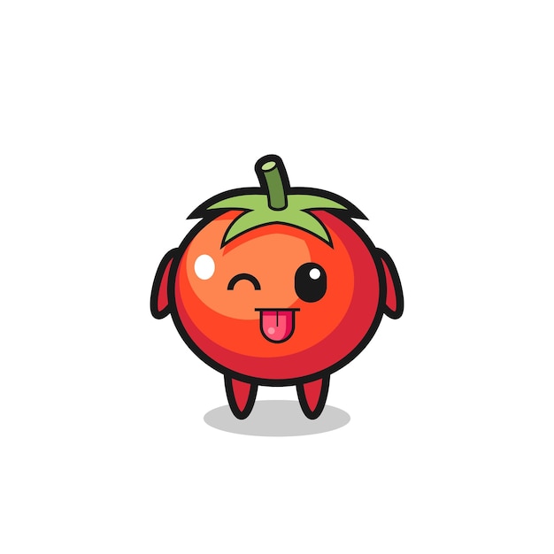 Lindo personaje de tomates en dulce expresión mientras saca la lengua