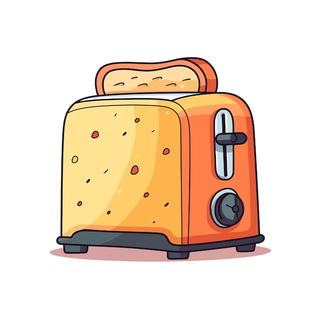 El lindo personaje de la tostadora feliz y el pan tostado Ilustración de dibujos animados vectorial