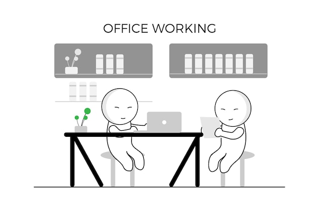 Lindo personaje trabajando en vector plano de escritorio de oficina