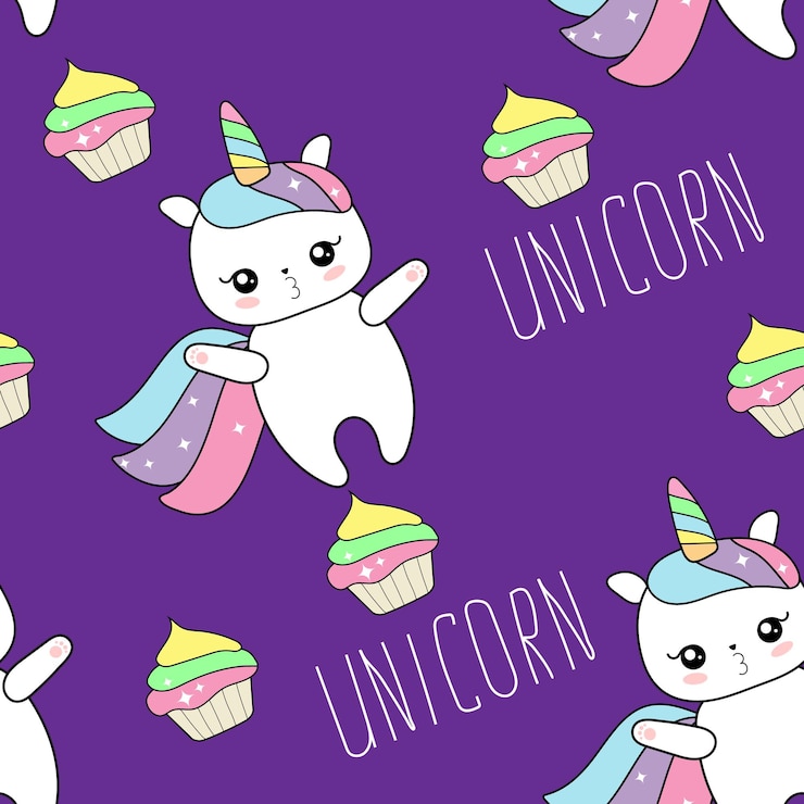 Vector lindo personaje de unicornio - patrón sin costuras