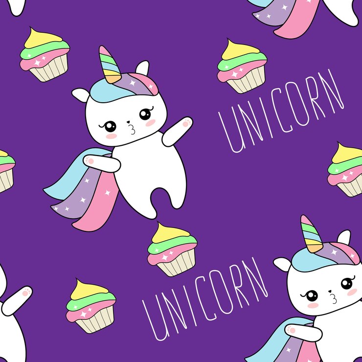 Vector lindo personaje de unicornio - patrón sin costuras