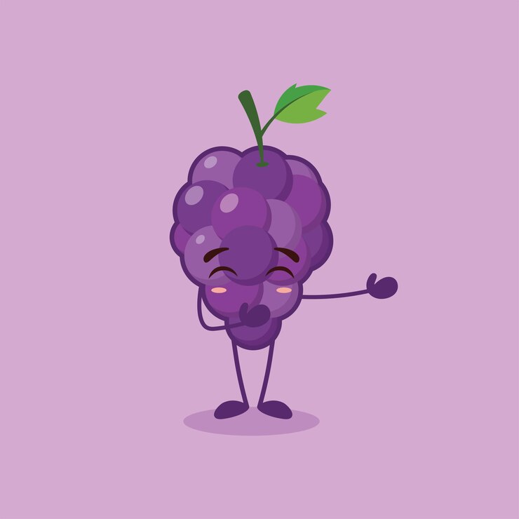 Vector el lindo personaje de la uva expresa su gratitud después de una actuación deslumbrante