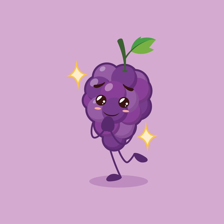 Vector un lindo personaje de uva que se siente tocado por algo con ojos llorosos