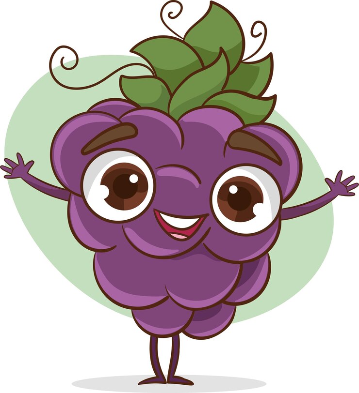Vector lindo personaje de uva vector de dibujos animados