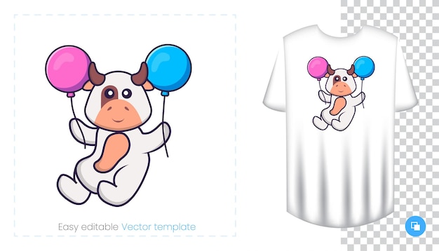 Lindo personaje de vaca. estampados en camisetas, sudaderas, fundas para móviles, souvenirs.