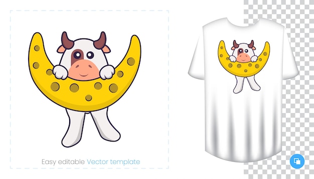 Lindo personaje de vaca. Estampados en camisetas, sudaderas, fundas para móviles, souvenirs.