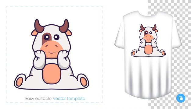 Vector lindo personaje de vaca. estampados en camisetas, sudaderas, fundas para móviles, souvenirs.