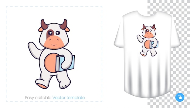 Lindo personaje de vaca. Estampados en camisetas, sudaderas, fundas para móviles, souvenirs.