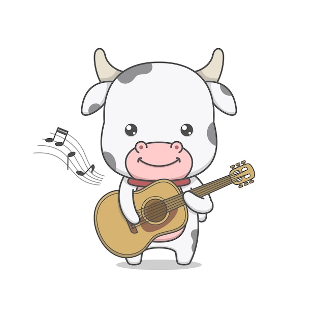 lindo personaje de vaca tocando la guitarra