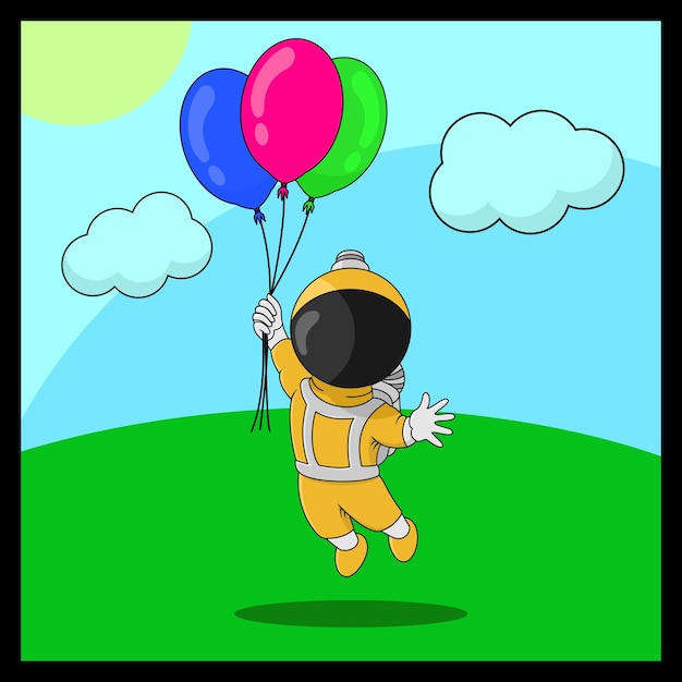 Vector lindo personaje, vector de un astronauta jugando con globos, adecuado para pancartas, libros para niños