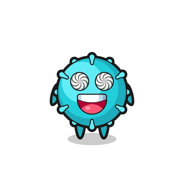 Lindo personaje de virus con ojos hipnotizados, diseño de estilo lindo para camiseta, pegatina, elemento de logotipo