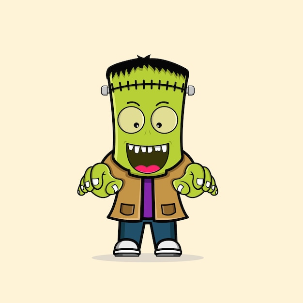 Lindo personaje de zombie frankenstein vector gratuito