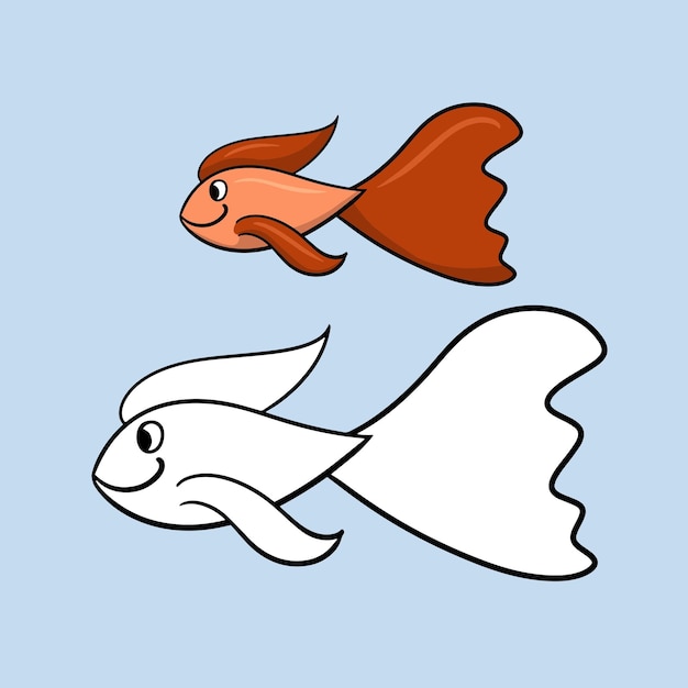 Vector lindo pez de acuario rojo con una ilustración de dibujos animados de vector de cola grande