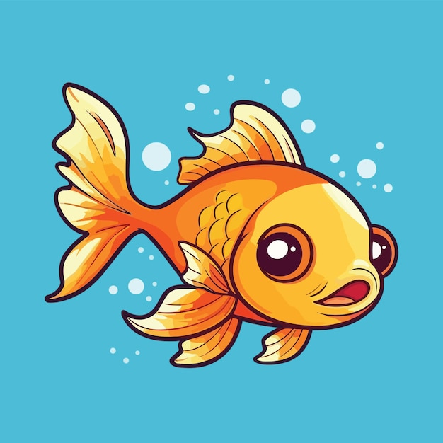 Vector lindo pez dorado de dibujos animados nadando en el mar ilustración vectorial