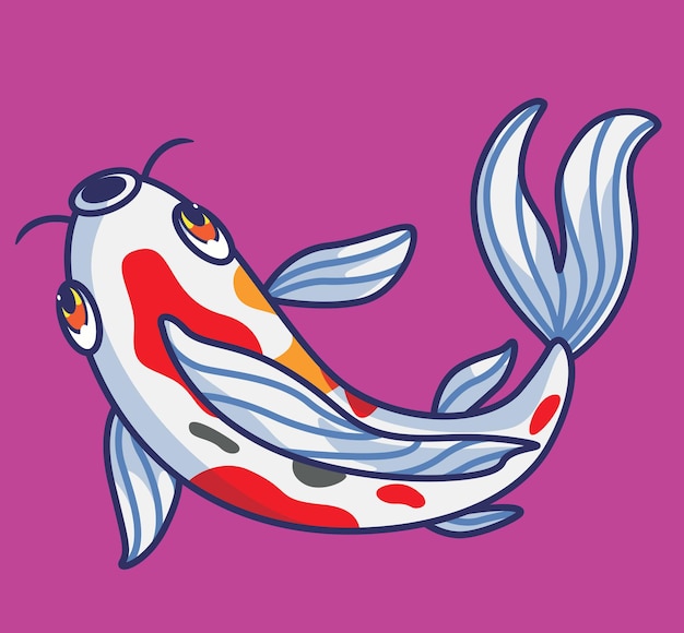 Lindo pez koi de la ilustración de animales de dibujos animados aislado superior diseño de icono de etiqueta de estilo plano premium