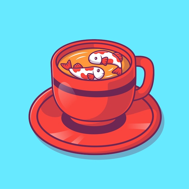 Lindo Pez Koi Pez En Taza Té Dibujos Animados Vector Icono Ilustración Animal Bebida Icono Concepto Aislado