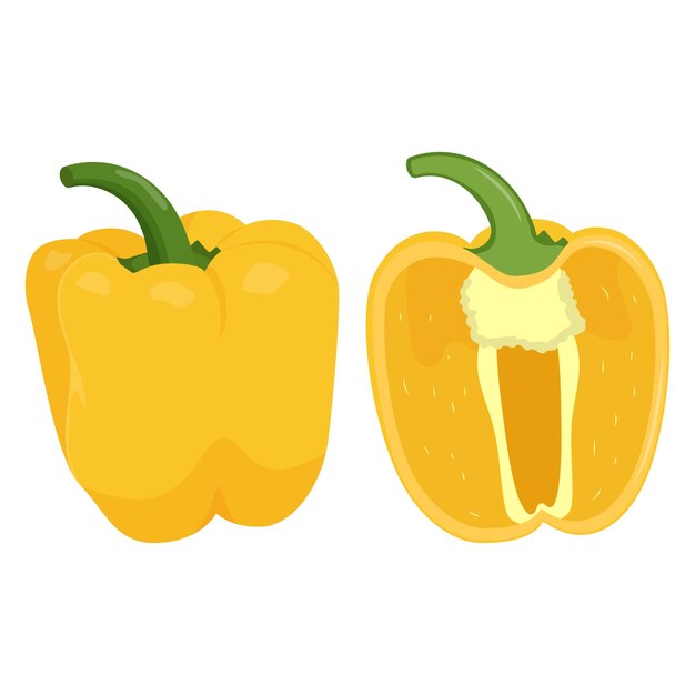 Lindo pimiento amarillo aislado sobre fondo blanco Ilustración vectorial plana
