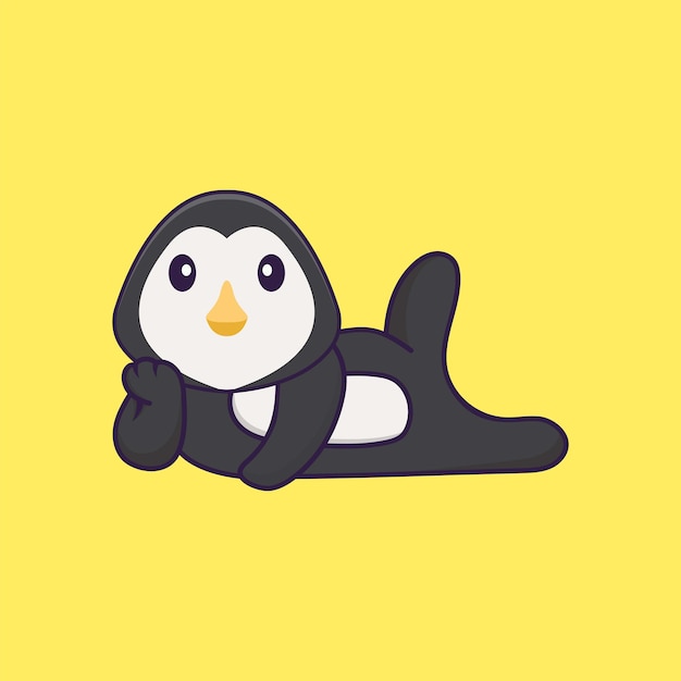 Lindo pingüino acostado. Concepto de dibujos animados de animales aislado. Estilo de dibujos animados plana