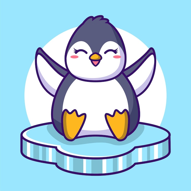 lindo, pingüino, caricatura, icono, ilustración