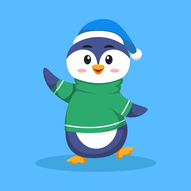 Lindo pingüino con chaqueta ilustración vectorial de dibujos animados