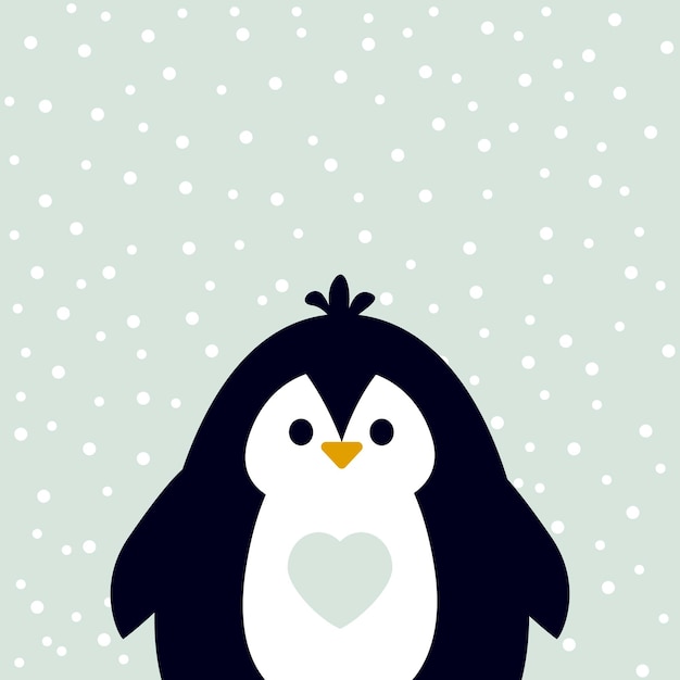 Lindo pingüino con corazón sobre fondo azul Vector