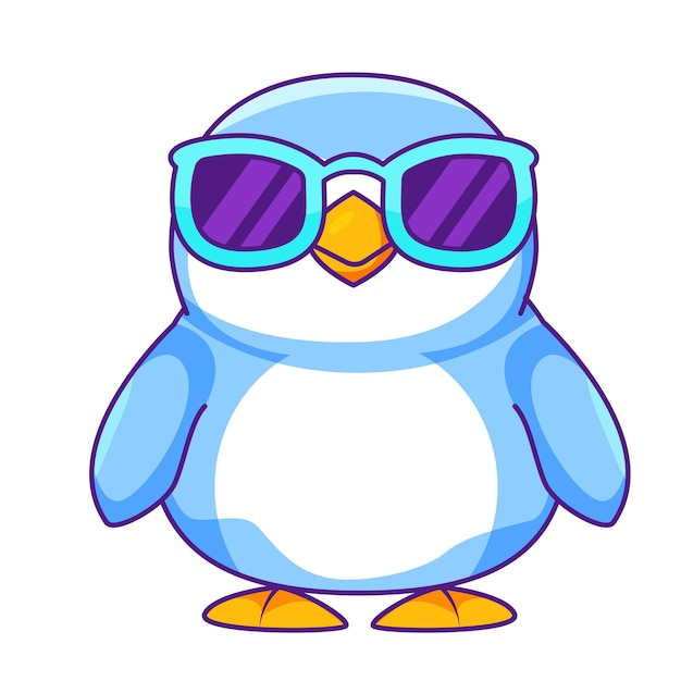 El lindo pingüino de dibujos animados Kawaii Sticker Ilustración vectorial de personajes