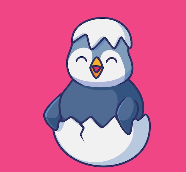 Lindo pingüino de eclosión del huevo aislado ilustración animal de dibujos animados Estilo plano Pegatina Icono Diseño Premium Logo vector Mascota Carácter