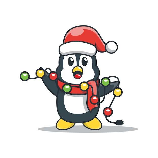 Lindo pingüino con lámpara navidad