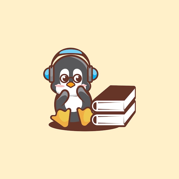 Lindo pingüino listo para aprender con vector de dibujos animados de música