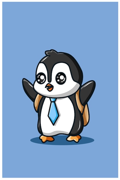 Un lindo pingüino con mochila y corbata.