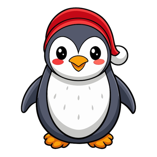 El lindo pingüino de Navidad, la ilustración de dibujos animados vectoriales de Feliz Navidad