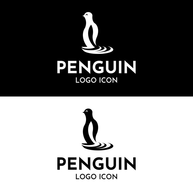 Vector lindo pingüino pájaro de hielo polar para diseño de logotipo de empresa de tecnología digital de mascota de dibujos animados retro vintage