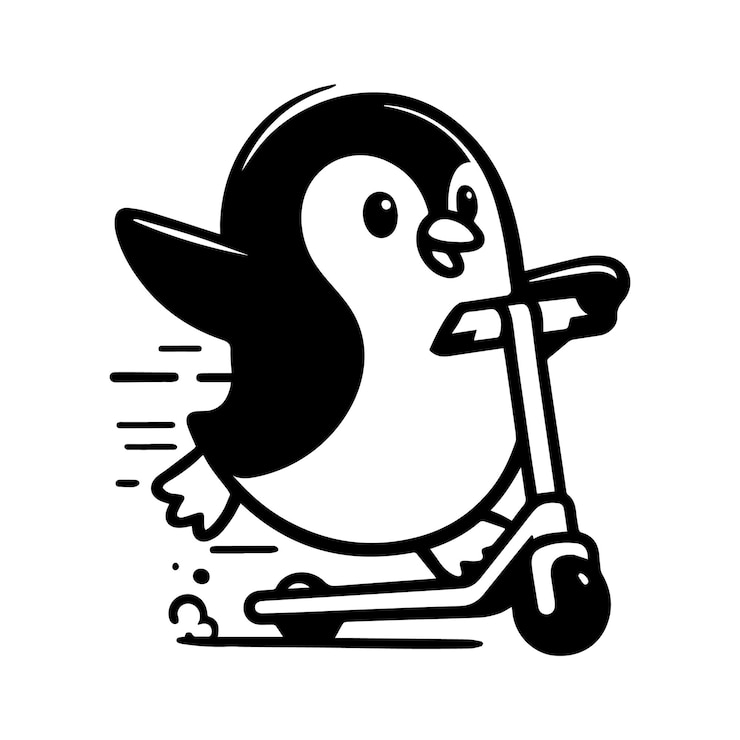 El lindo pingüino en un paseo en scooter