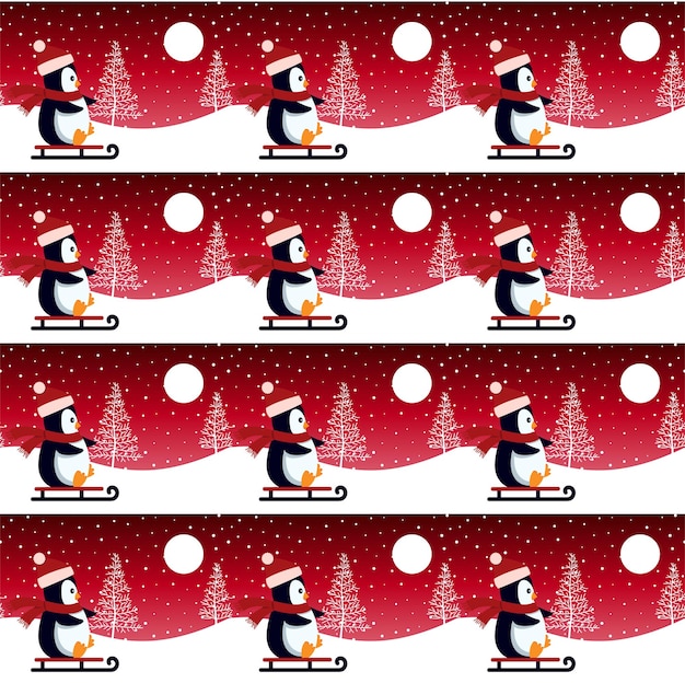 Lindo pingüino en patrones sin fisuras de invierno de Navidad y año nuevo