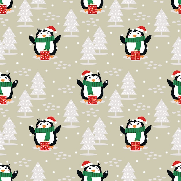 Lindo pingüino en patrones sin fisuras de la temporada de Navidad