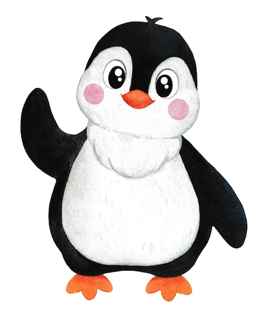 Vector lindo pingüino pintado en acuarela. un pingüino acogedor.